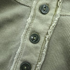 Sunny Sports ダメージ加工 ヘンリーネック サーマル 長袖 ロングスリーブ Tシャツ L カーキ UNION MADE エルボーパッチ