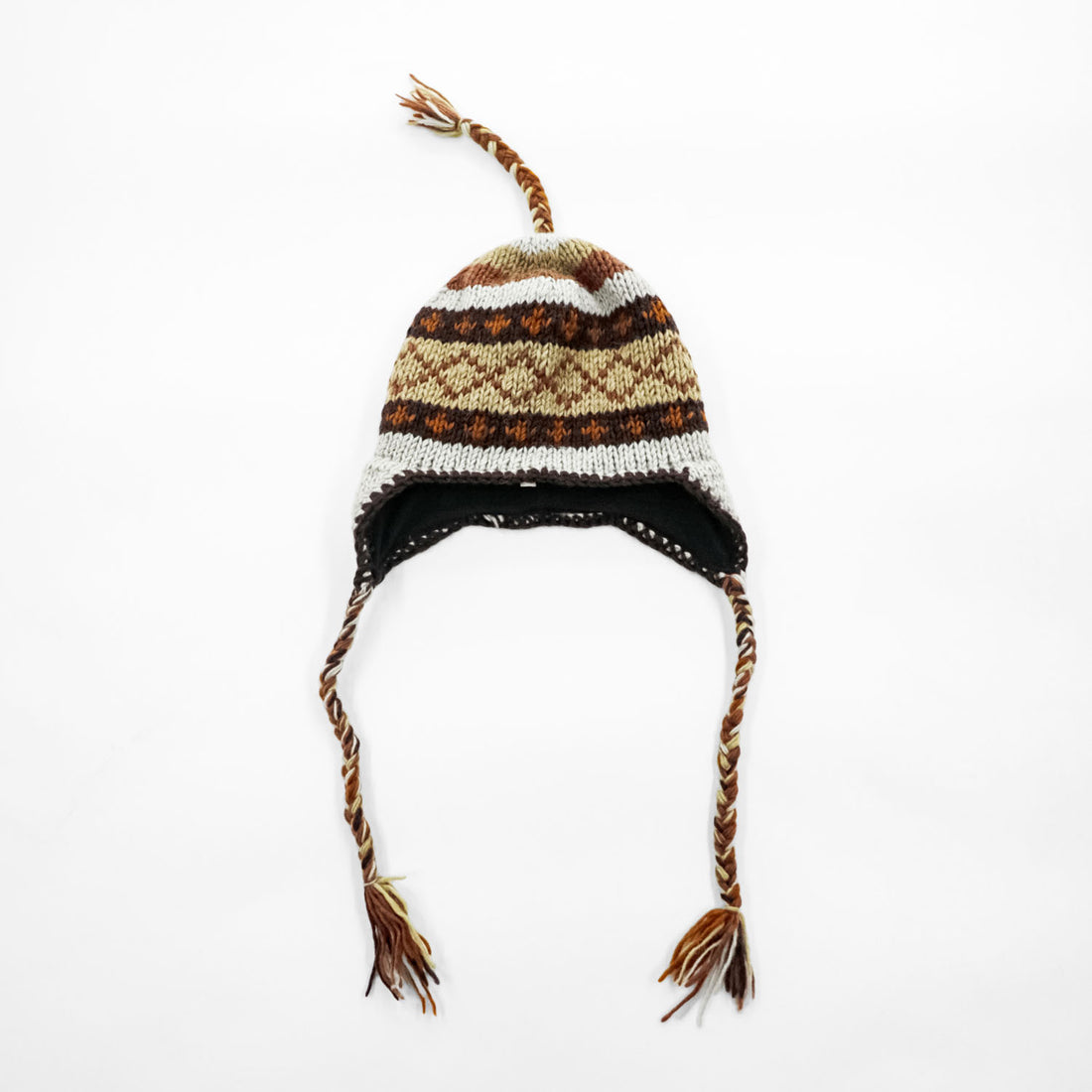 Made in Nepal Wool Earflap Knit Cap イヤーフラップ ニット帽 ノルディック柄 耳当て 三つ編み タッセル ウール100% ネパール製