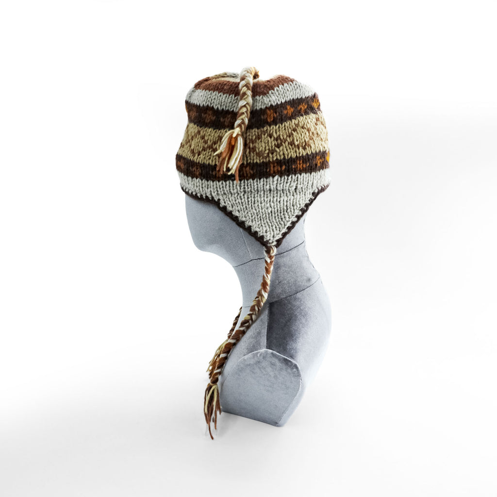 Made in Nepal Wool Earflap Knit Cap イヤーフラップ ニット帽 ノルディック柄 耳当て 三つ編み タッセル ウール100% ネパール製