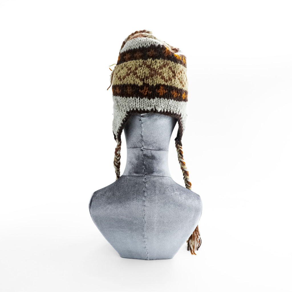 Made in Nepal Wool Earflap Knit Cap イヤーフラップ ニット帽 ノルディック柄 耳当て 三つ編み タッセル ウール100% ネパール製