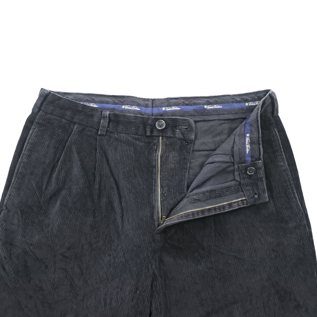 Brooks Brothers ワイド 2タック コーデュロイパンツ スラックス L ブラック プリーツ THOMPSON