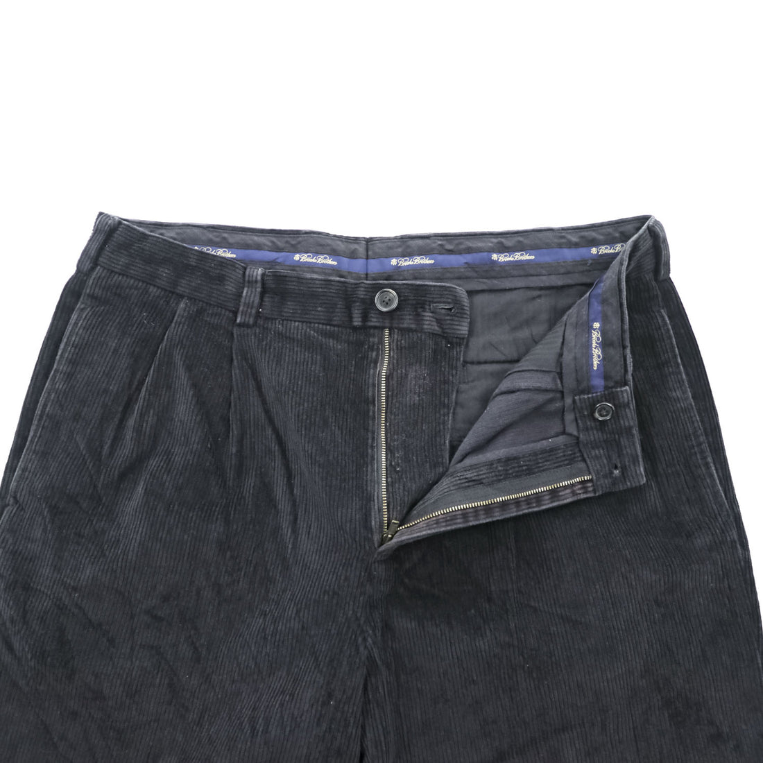 Brooks Brothers ワイド 2タック コーデュロイパンツ スラックス L ブラック プリーツ THOMPSON