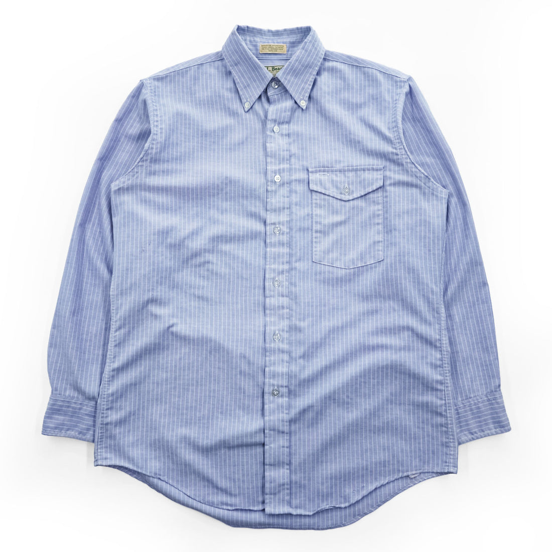 L.L.Bean 90年代 USA製 ヴィンテージ 長袖 ボタンダウンシャツ L ブルー ストライプ フラップ 胸ポケット
