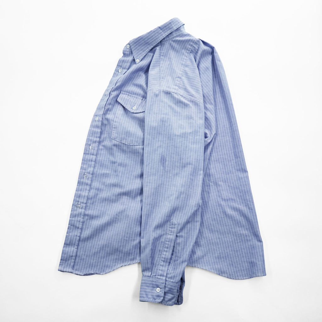 L.L.Bean 90年代 USA製 ヴィンテージ 長袖 ボタンダウンシャツ L ブルー ストライプ フラップ 胸ポケット