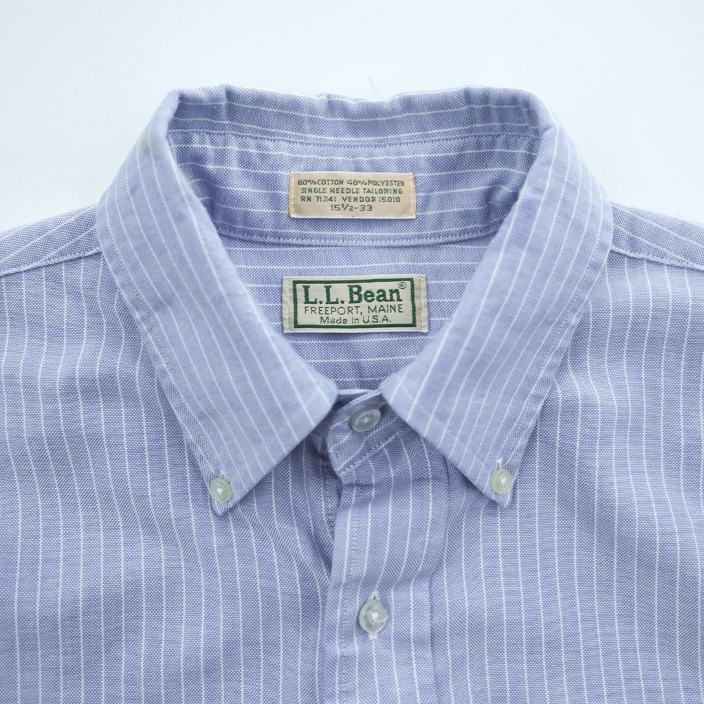 L.L.Bean 90年代 USA製 ヴィンテージ 長袖 ボタンダウンシャツ L ブルー ストライプ フラップ 胸ポケット