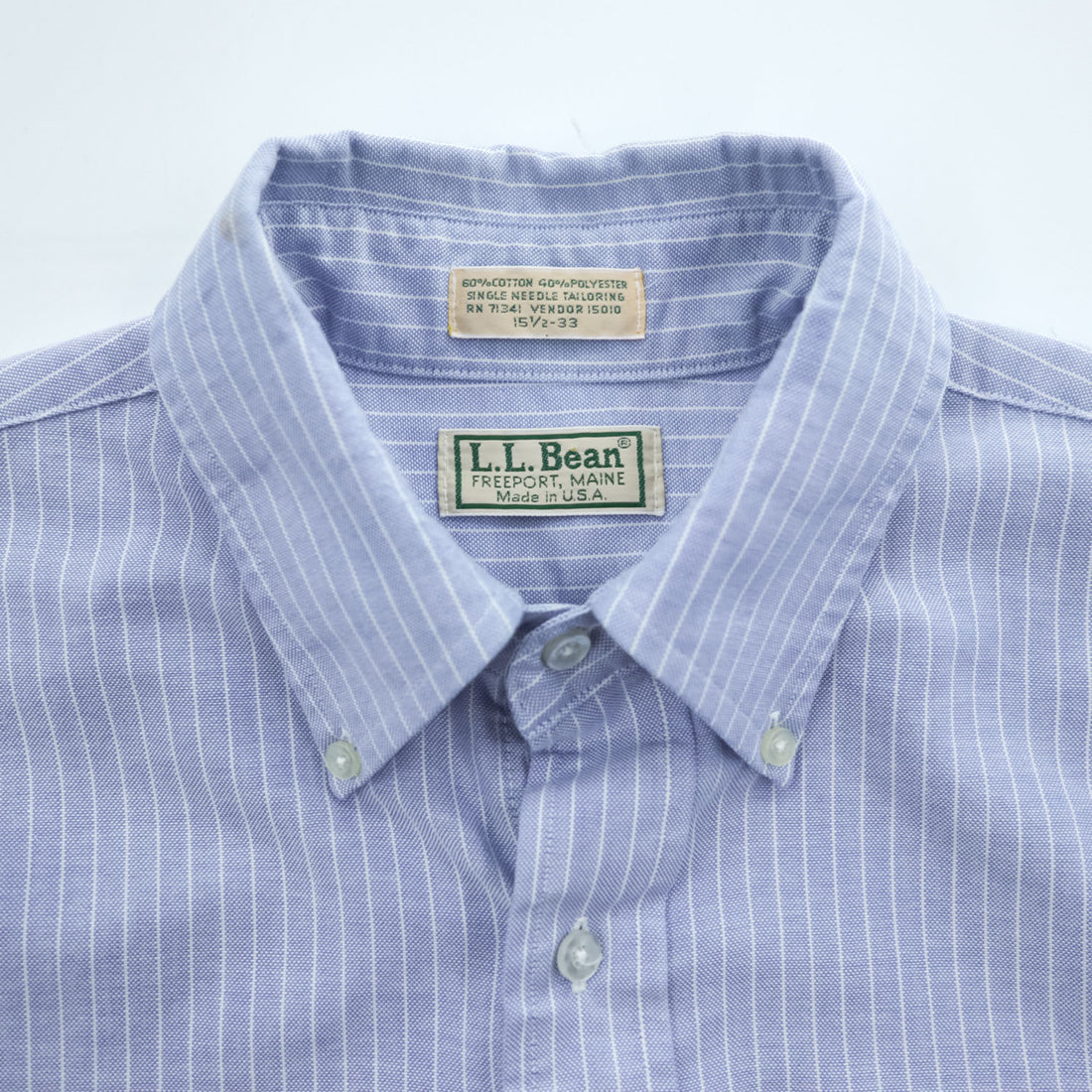 L.L.Bean 90年代 USA製 ヴィンテージ 長袖 ボタンダウンシャツ L ブルー ストライプ フラップ 胸ポケット