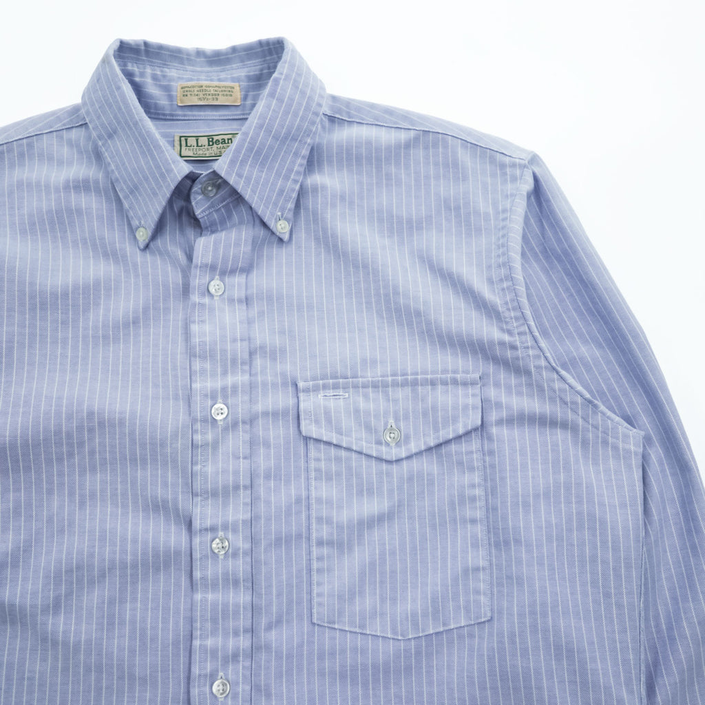 L.L.Bean 90年代 USA製 ヴィンテージ 長袖 ボタンダウンシャツ L ブルー ストライプ フラップ 胸ポケット
