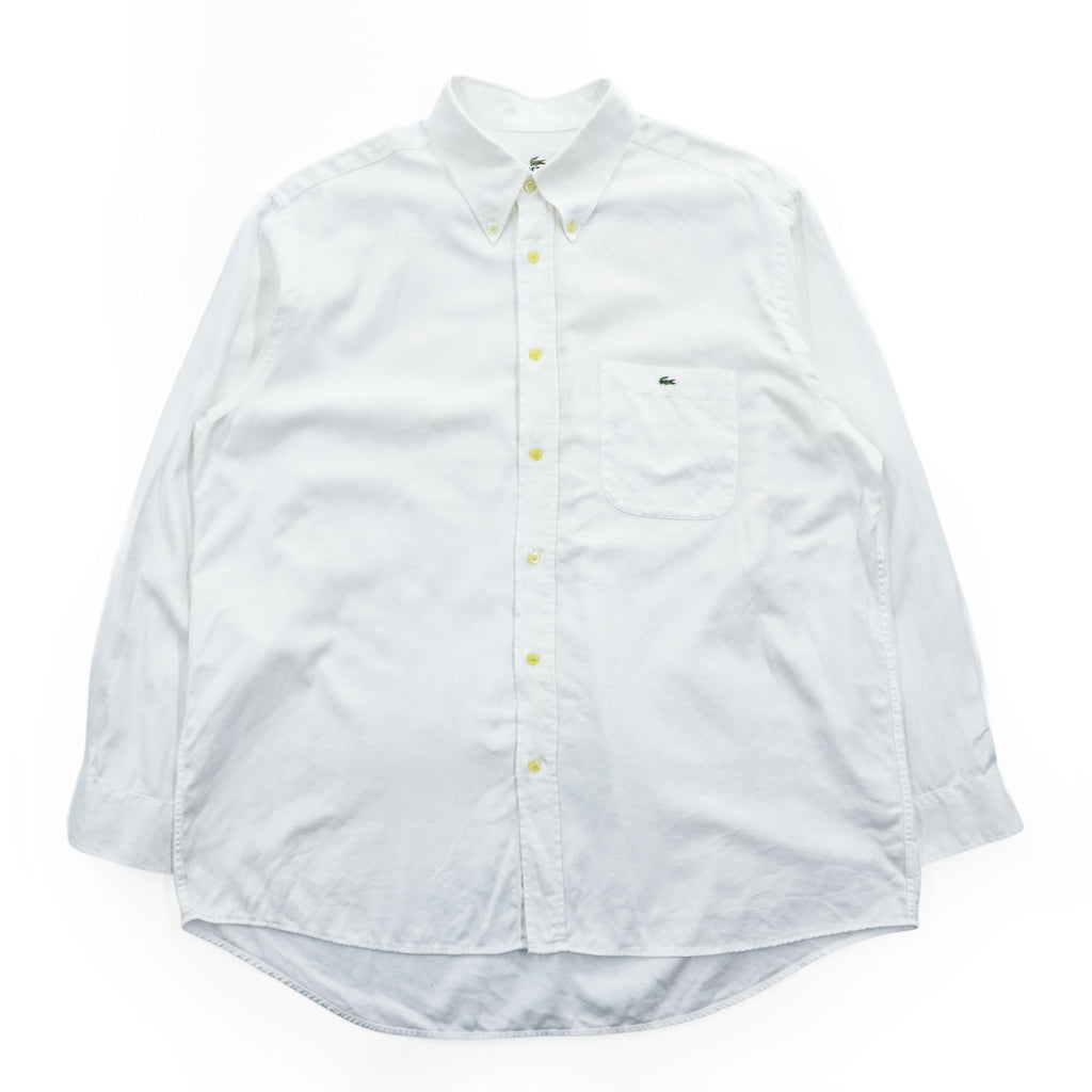 LACOSTE 長袖 ボタンダウンシャツ XL ホワイト 胸ポケット ワンポイントロゴ