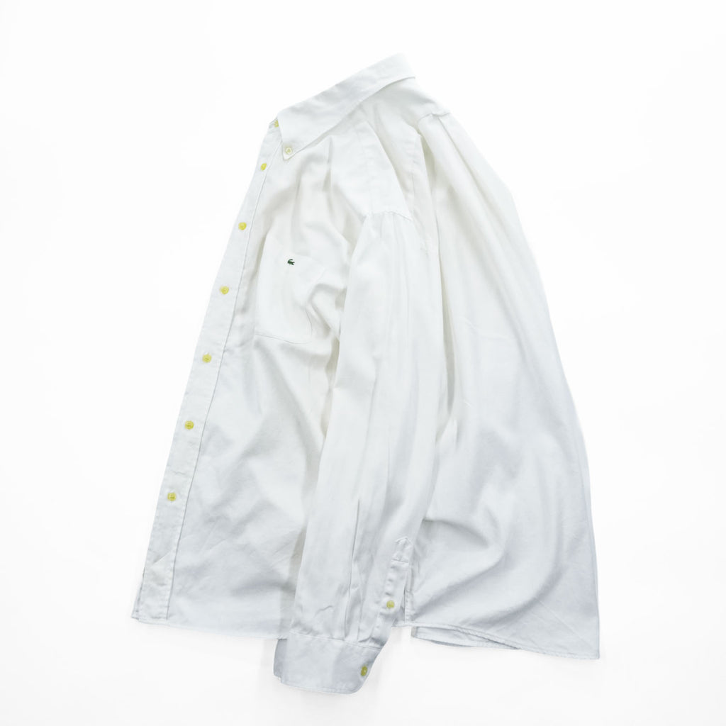 LACOSTE 長袖 ボタンダウンシャツ XL ホワイト 胸ポケット ワンポイントロゴ