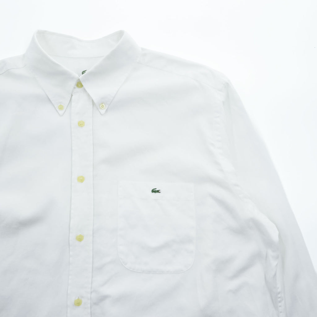 LACOSTE 長袖 ボタンダウンシャツ XL ホワイト 胸ポケット ワンポイントロゴ