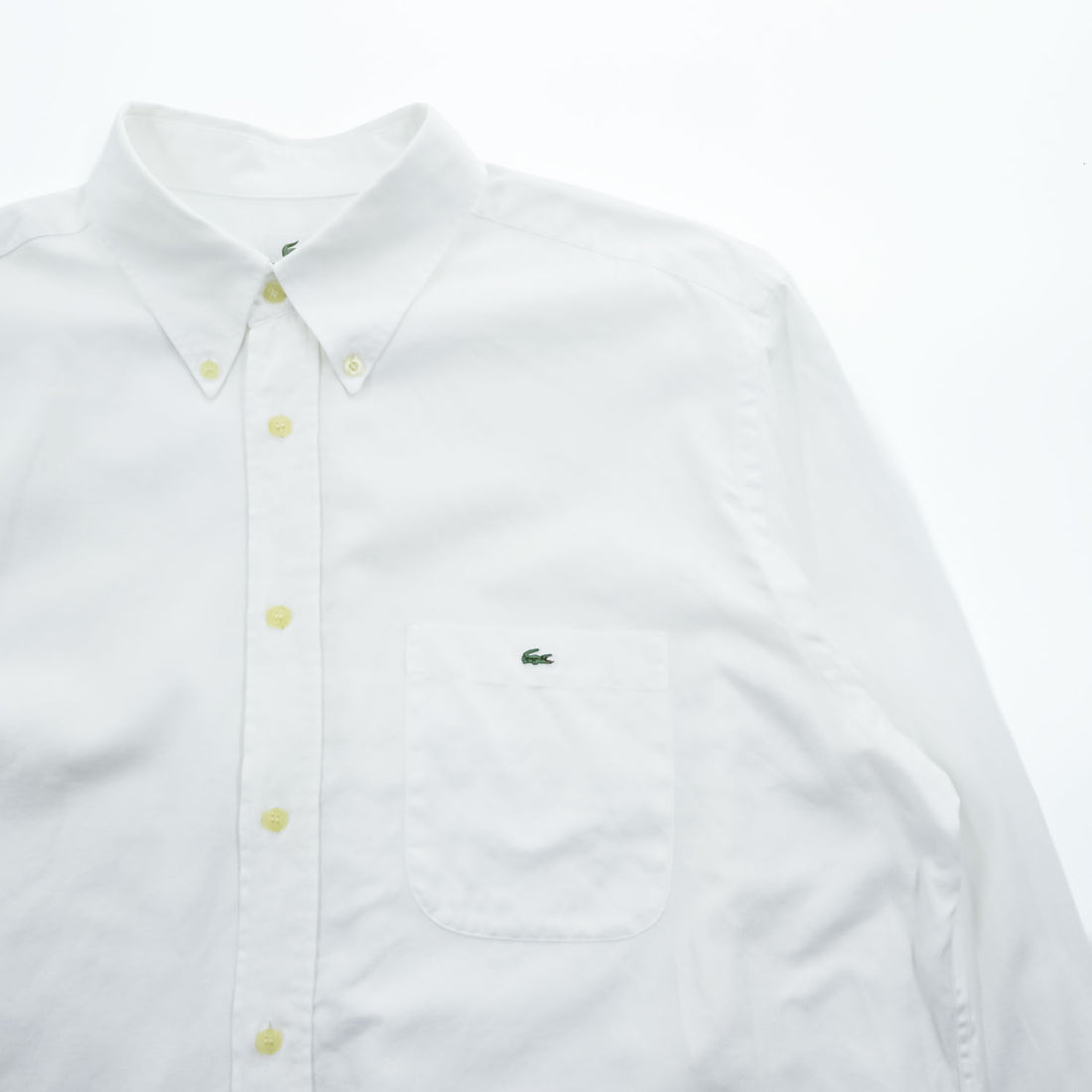 LACOSTE 長袖 ボタンダウンシャツ XL ホワイト 胸ポケット ワンポイントロゴ