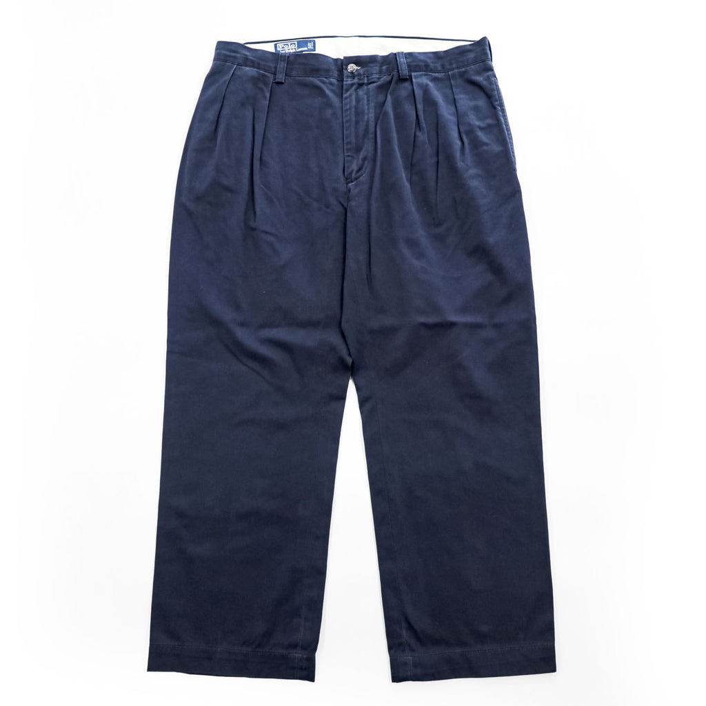 Polo Ralph Lauren 90年代 ヴィンテージ ETHAN PANT 2タック ワイド チノパンツ L ネイビー プリーツ ポロチノ