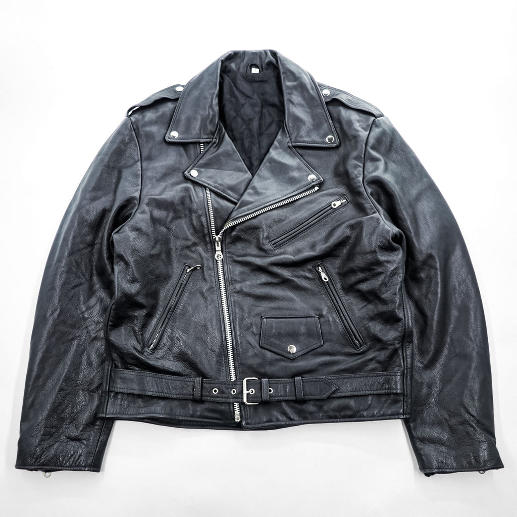 90s Vintage Leather Double Riders Jacket ユーロヴィンテージ 90年代 ダブル ライダースジャケット L ウエストベルト エポレット