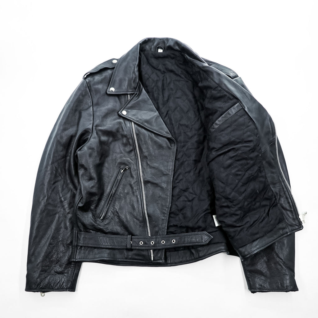 90s Vintage Leather Double Riders Jacket ユーロヴィンテージ 90年代 ダブル ライダースジャケット L ウエストベルト エポレット