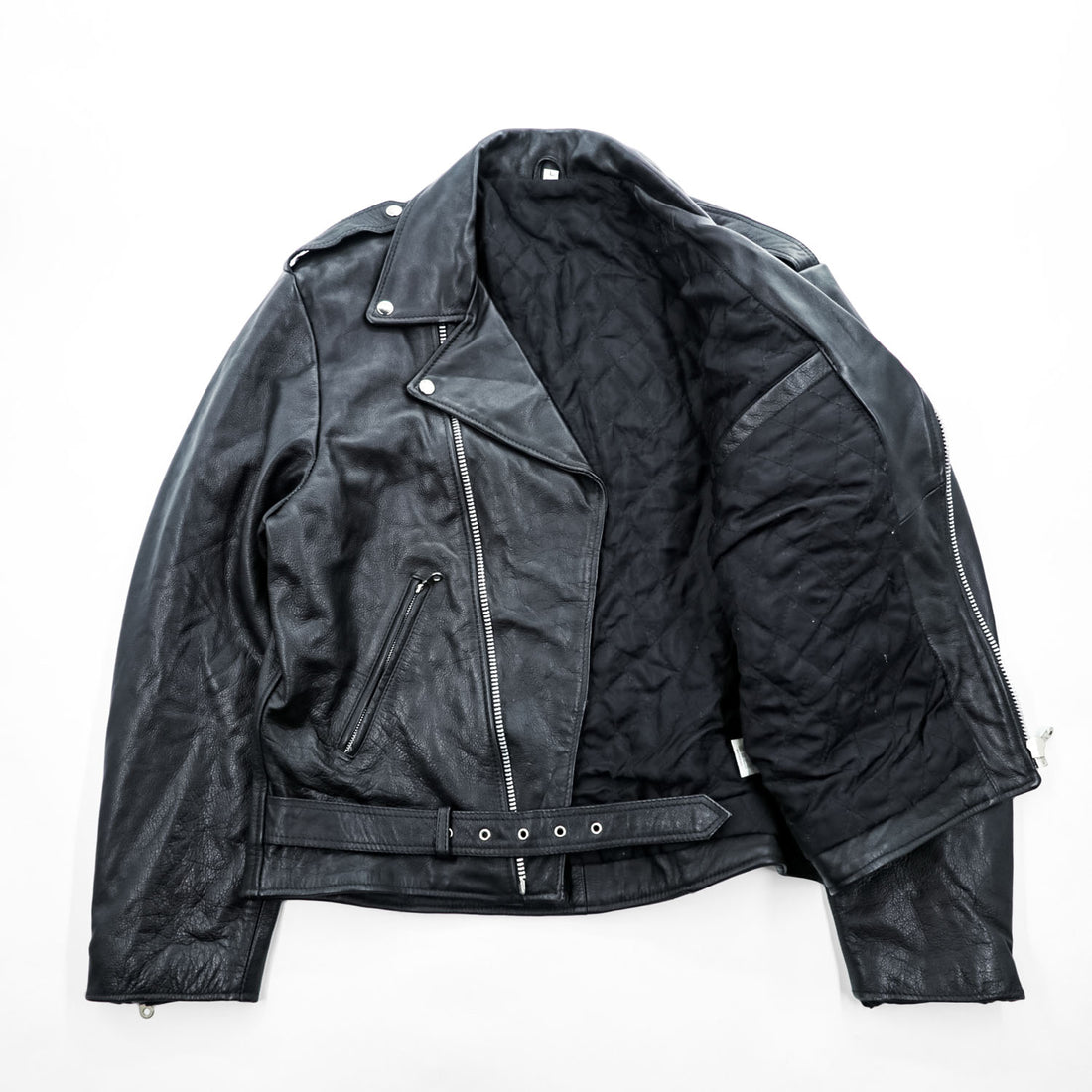 90s Vintage Leather Double Riders Jacket ユーロヴィンテージ 90年代 ダブル ライダースジャケット L ウエストベルト エポレット