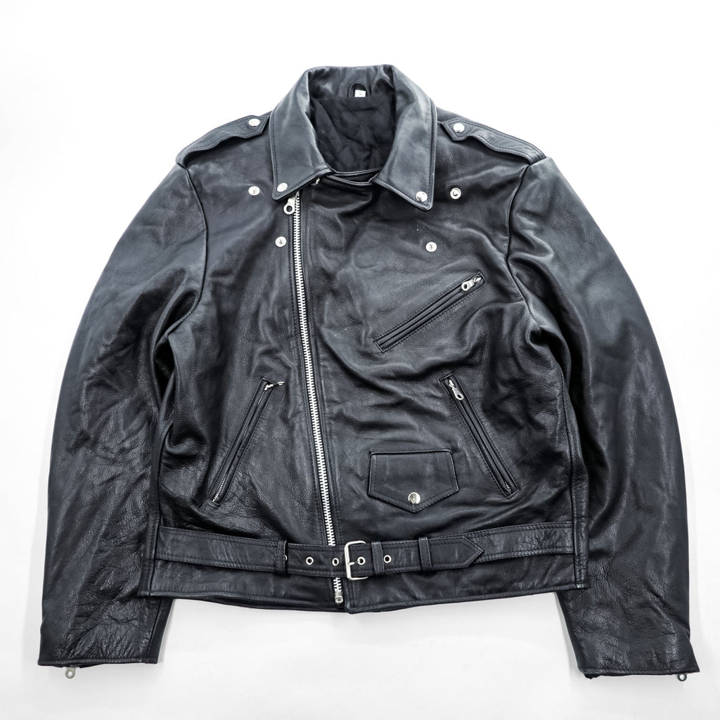 90s Vintage Leather Double Riders Jacket ユーロヴィンテージ 90年代 ダブル ライダースジャケット L ウエストベルト エポレット