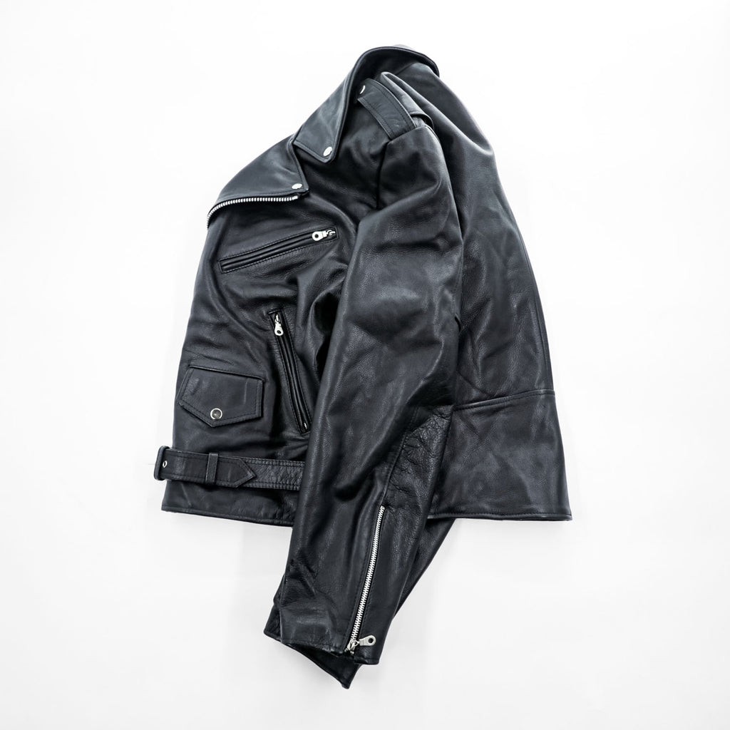 90s Vintage Leather Double Riders Jacket ユーロヴィンテージ 90年代 ダブル ライダースジャケット L ウエストベルト エポレット