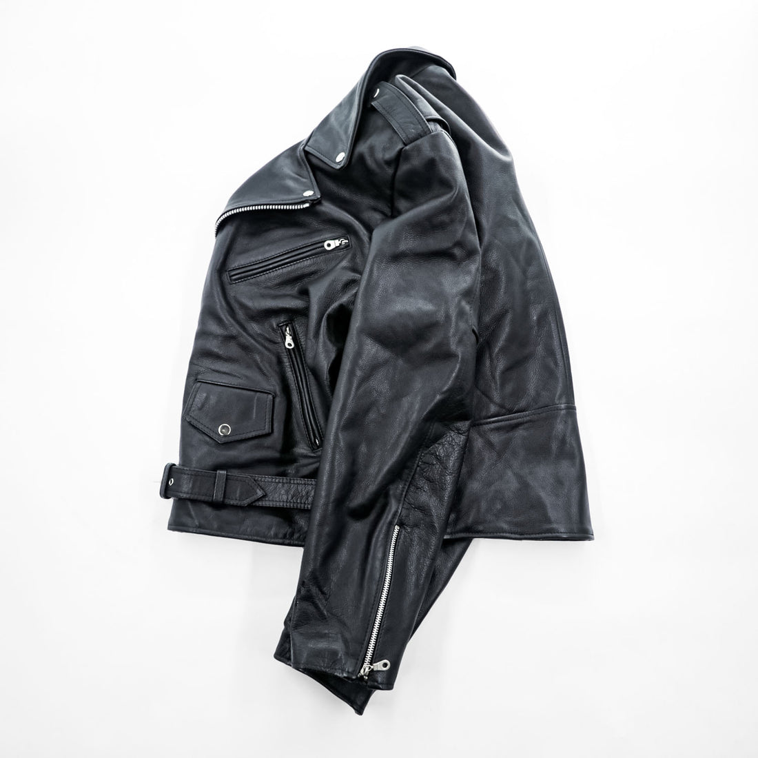 90s Vintage Leather Double Riders Jacket ユーロヴィンテージ 90年代 ダブル ライダースジャケット L ウエストベルト エポレット