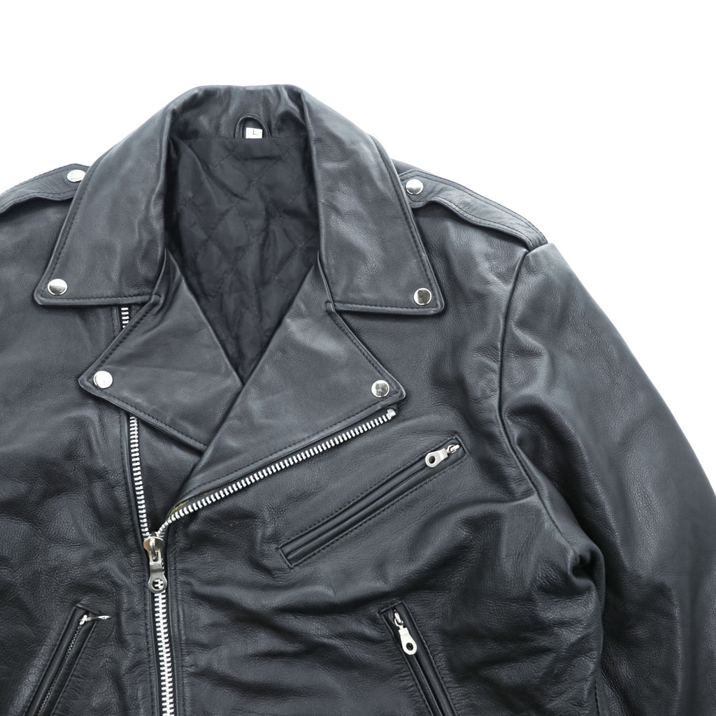 90s Vintage Leather Double Riders Jacket ユーロヴィンテージ 90年代 ダブル ライダースジャケット L ウエストベルト エポレット