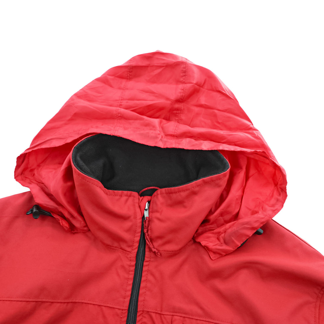 CHAPS Ralph Lauren フード収納式 ナイロンジャケット XL レッド フリースライナー ドローコード SCOVILLジップ