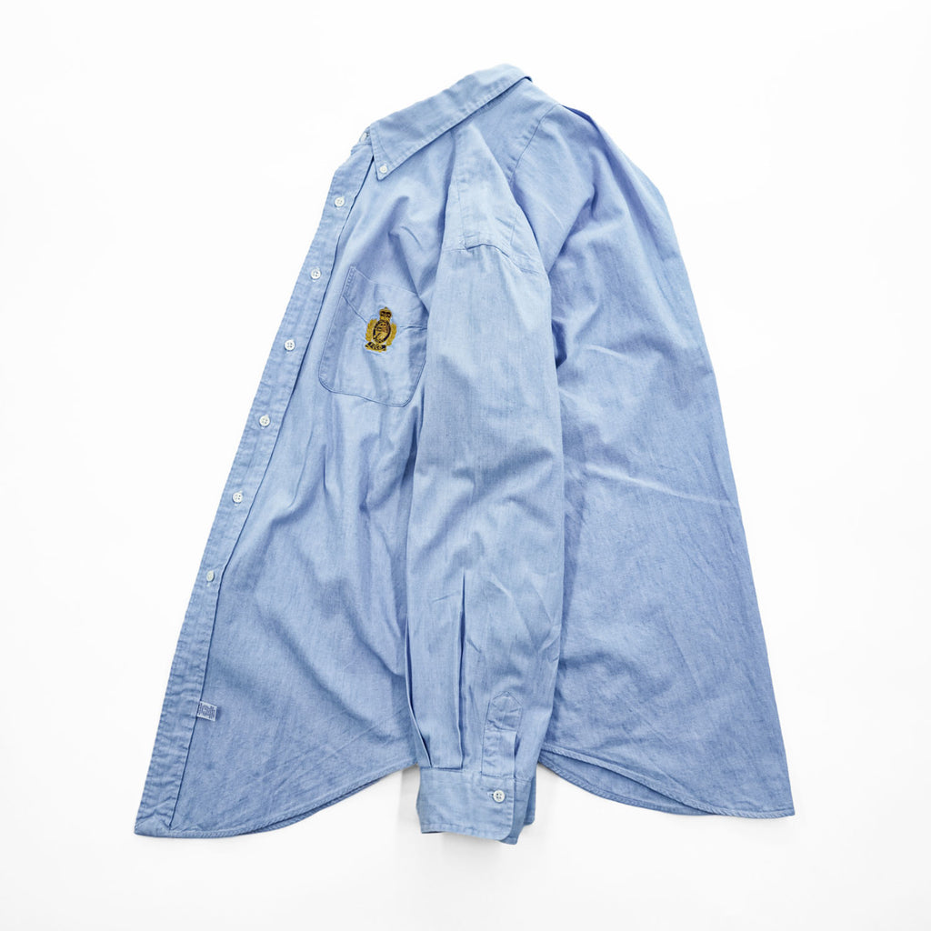 Ralph Lauren 90年代 ヴィンテージ 長袖 ボタンダウンシャツ XL ブルー 胸ポケット クレスト エンブレム 刺繍