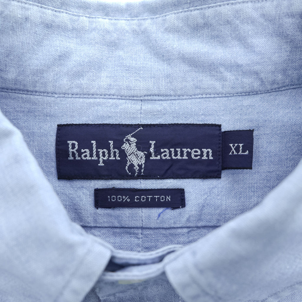Ralph Lauren 90年代 ヴィンテージ 長袖 ボタンダウンシャツ XL ブルー 胸ポケット クレスト エンブレム 刺繍