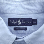 Ralph Lauren 90年代 ヴィンテージ 長袖 ボタンダウンシャツ XL ブルー 胸ポケット クレスト エンブレム 刺繍
