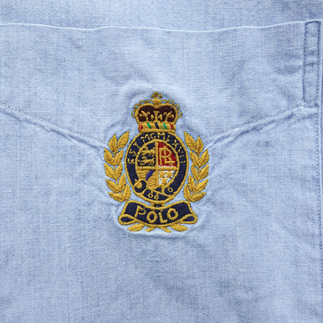 Ralph Lauren 90年代 ヴィンテージ 長袖 ボタンダウンシャツ XL ブルー 胸ポケット クレスト エンブレム 刺繍