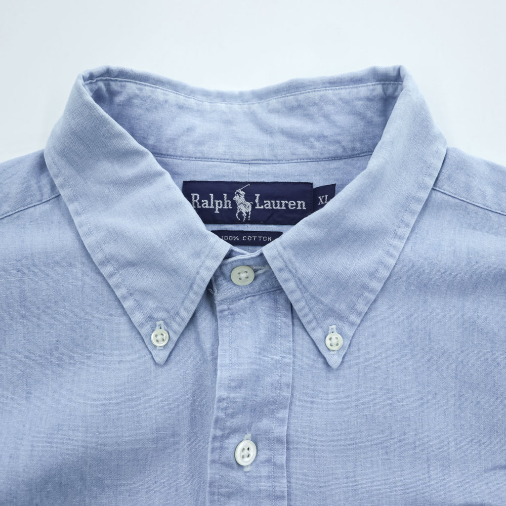Ralph Lauren 90年代 ヴィンテージ 長袖 ボタンダウンシャツ XL ブルー 胸ポケット クレスト エンブレム 刺繍