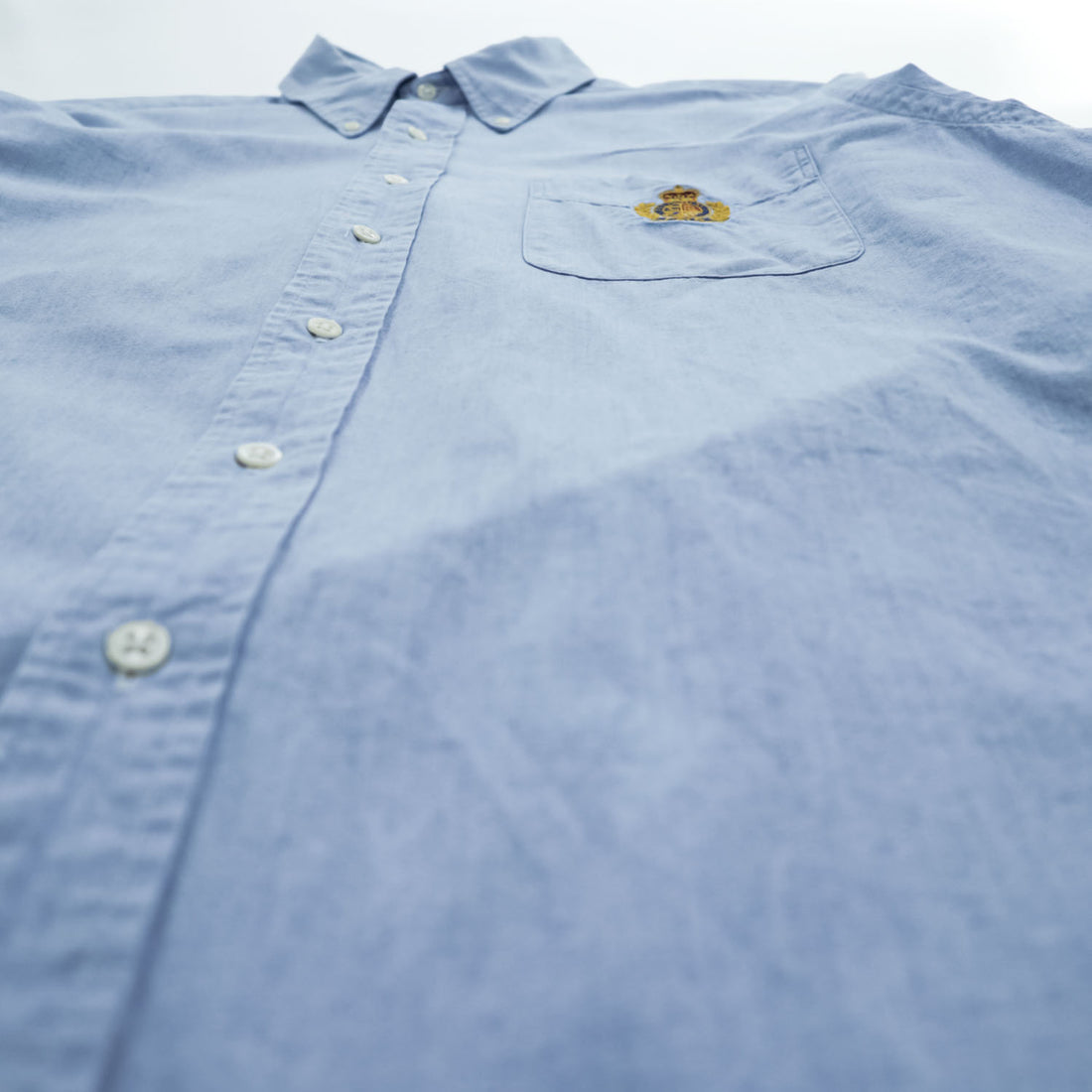 Ralph Lauren 90年代 ヴィンテージ 長袖 ボタンダウンシャツ XL ブルー 胸ポケット クレスト エンブレム 刺繍