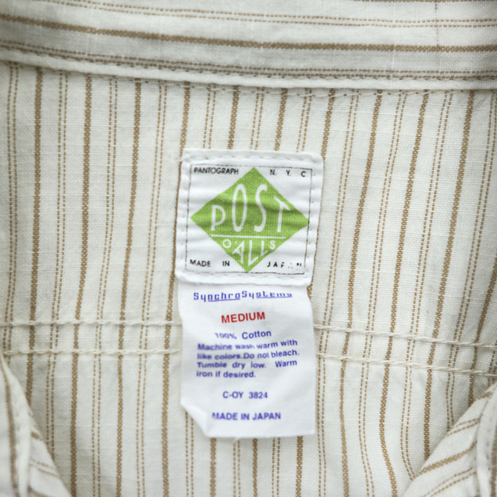 POST O'ALLS Pantograph NYC Stripe Work Shirt Ivory Beige Cotton Made in Japan M