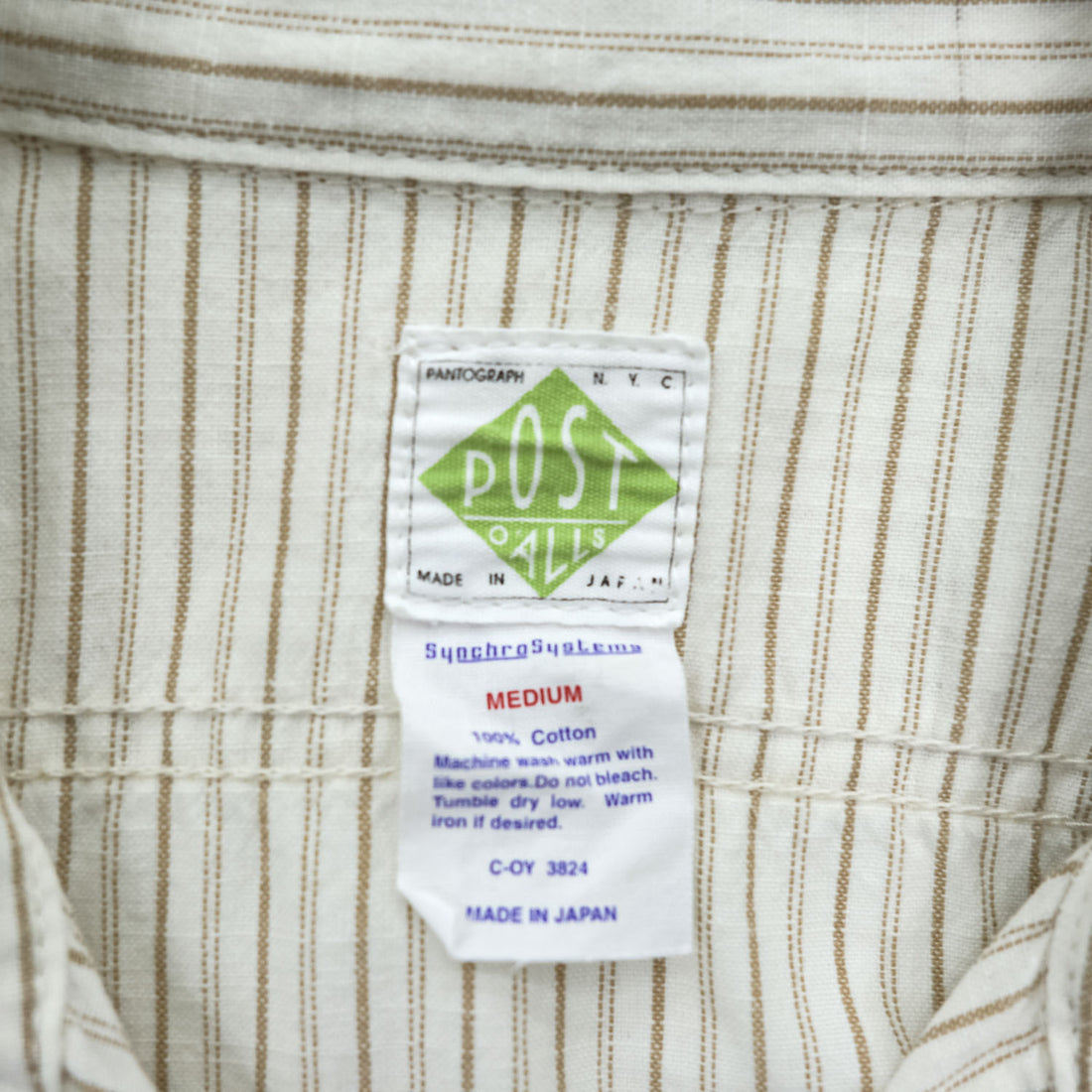 POST O'ALLS Pantograph NYC Stripe Work Shirt Ivory Beige Cotton Made in Japan M
