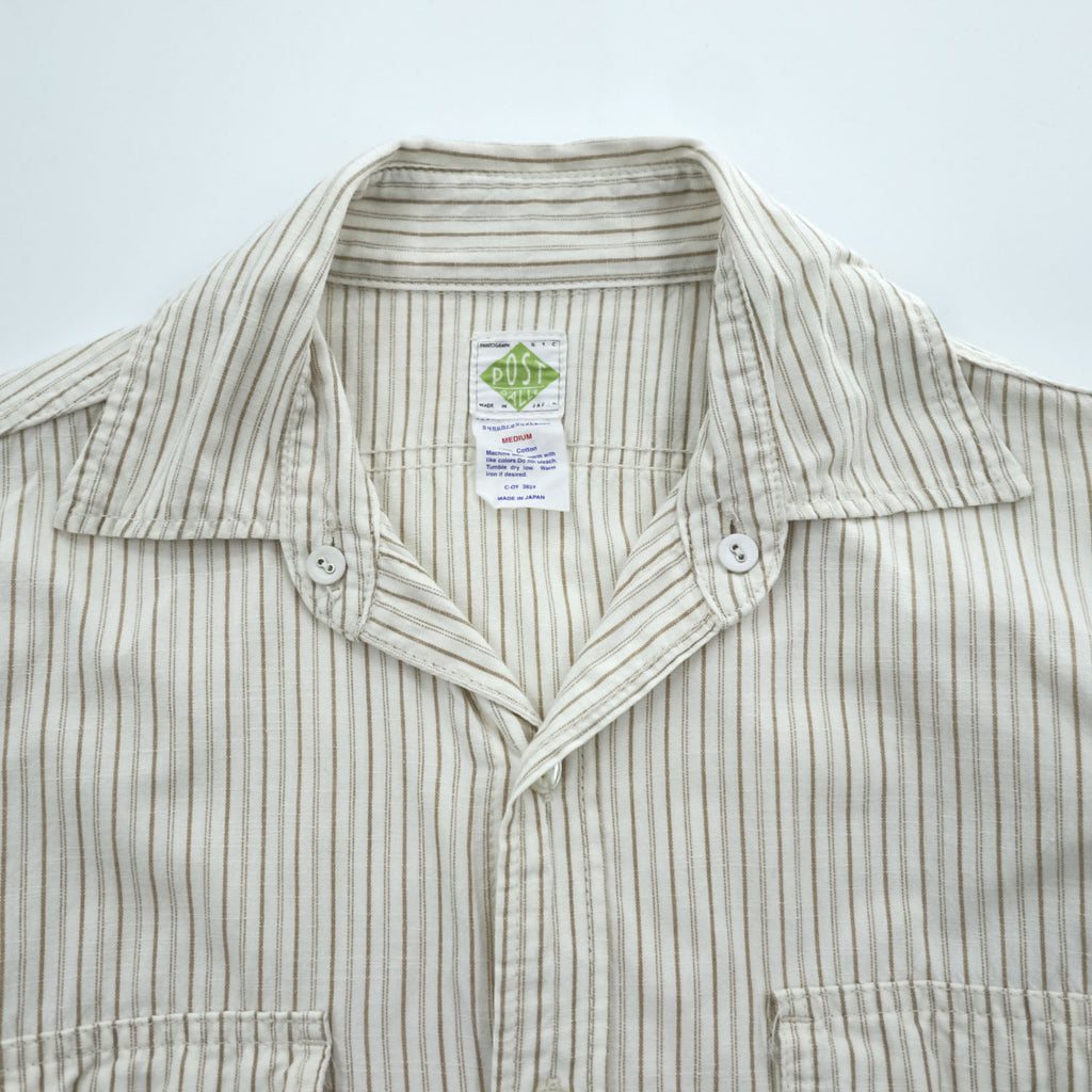 POST O'ALLS Pantograph NYC Stripe Work Shirt Ivory Beige Cotton Made in Japan M
