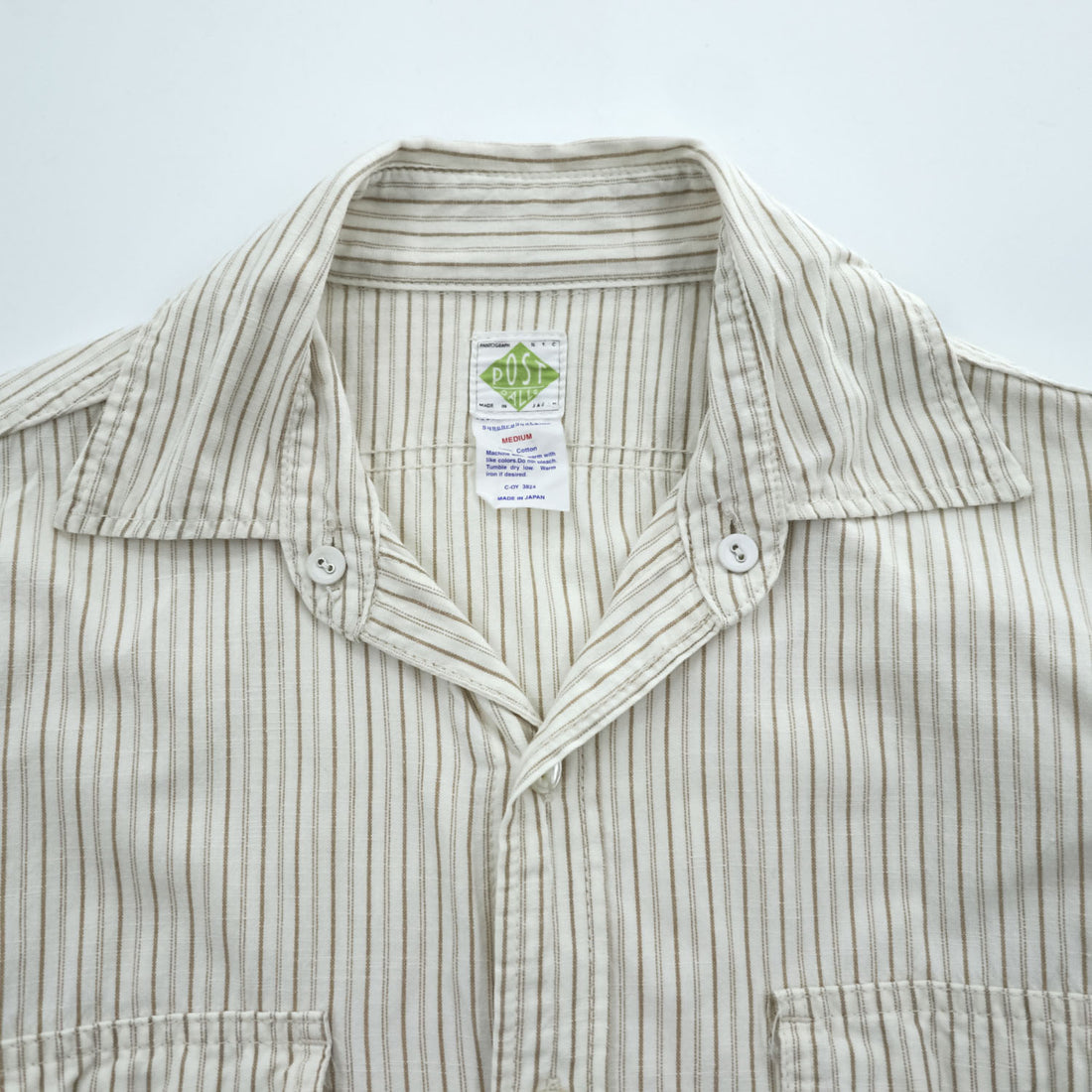 POST O'ALLS Pantograph NYC Stripe Work Shirt Ivory Beige Cotton Made in Japan M