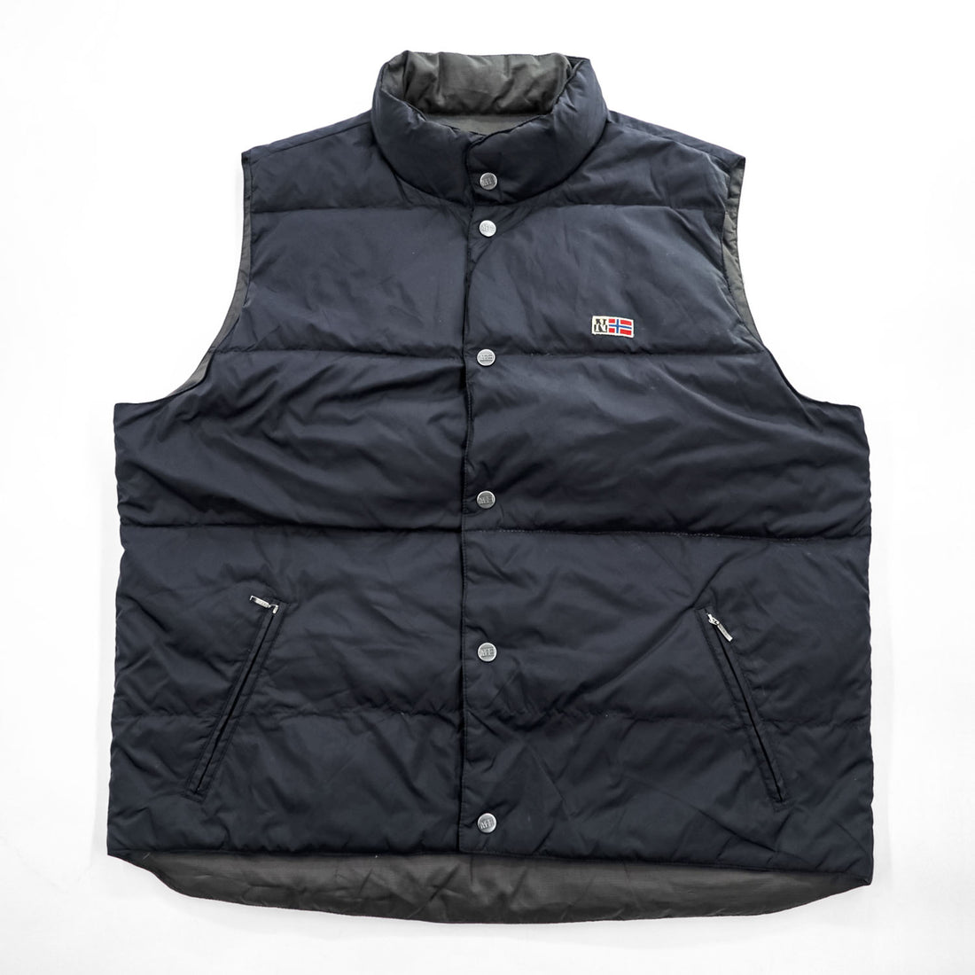 NAPAPIJRI リバーシブル ダウンベスト XL ブラック リップストップ NEW NORDIC REVERS スナップボタン NOYMKF