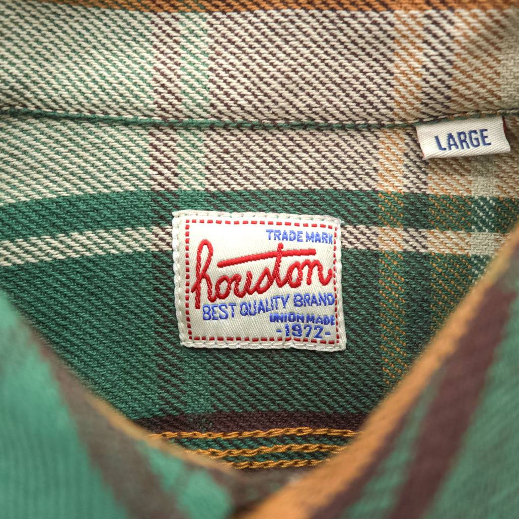 HOUSTON ヘビーフランネル 長袖 ワークシャツ L グリーン ブラウン チェック UNION MADE 40468