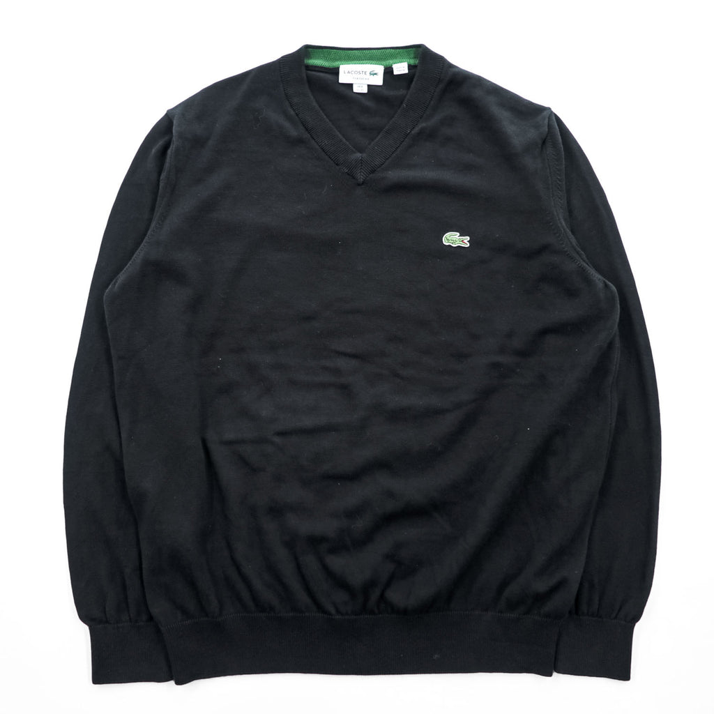 LACOSTE Vネック コットンニット セーター XL ブラック ワンポイント ワニロゴ AH1951