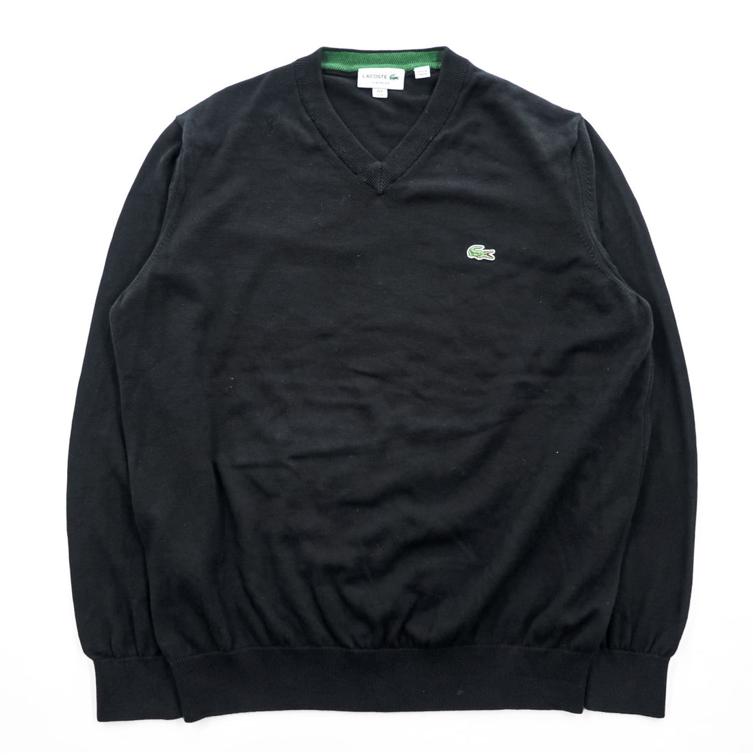 LACOSTE Vネック コットンニット セーター XL ブラック ワンポイント ワニロゴ AH1951