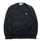 LACOSTE Vネック コットンニット セーター XL ブラック ワンポイント ワニロゴ AH1951