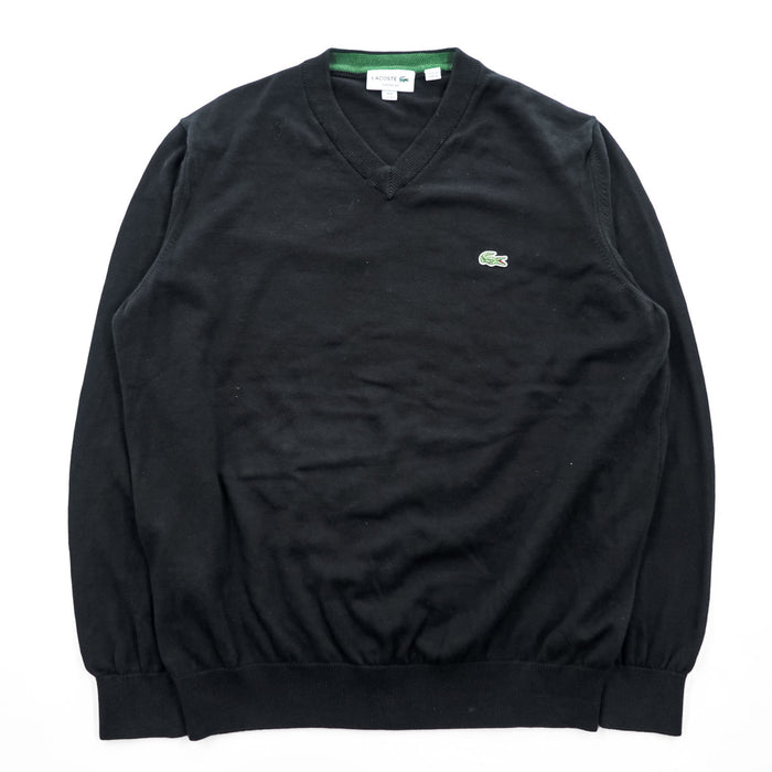 LACOSTE Vネック コットンニット セーター XL ブラック ワンポイント ワニロゴ AH1951
