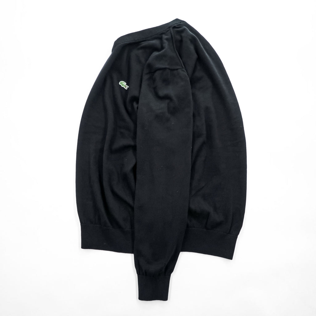 LACOSTE Vネック コットンニット セーター XL ブラック ワンポイント ワニロゴ AH1951
