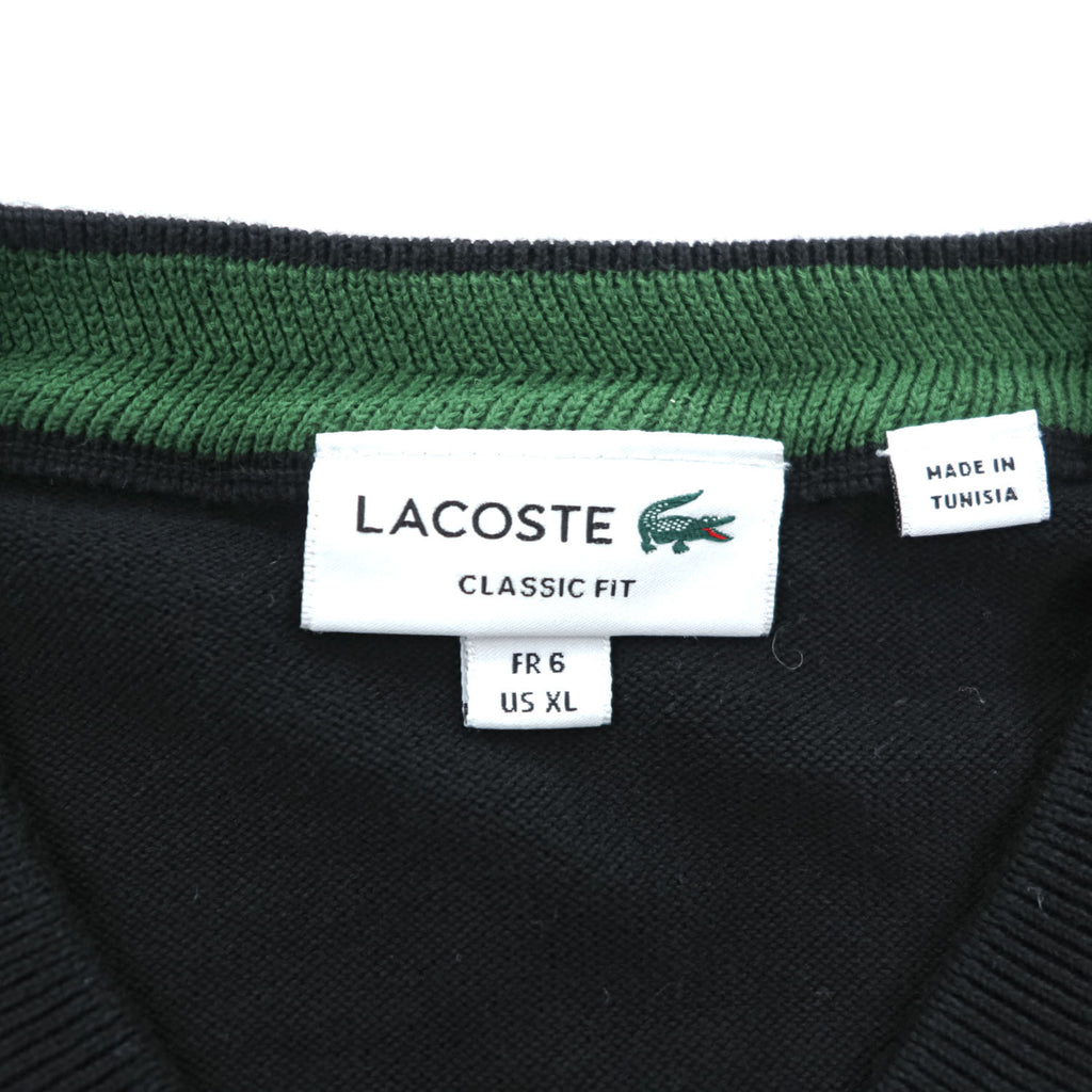 LACOSTE Vネック コットンニット セーター XL ブラック ワンポイント ワニロゴ AH1951