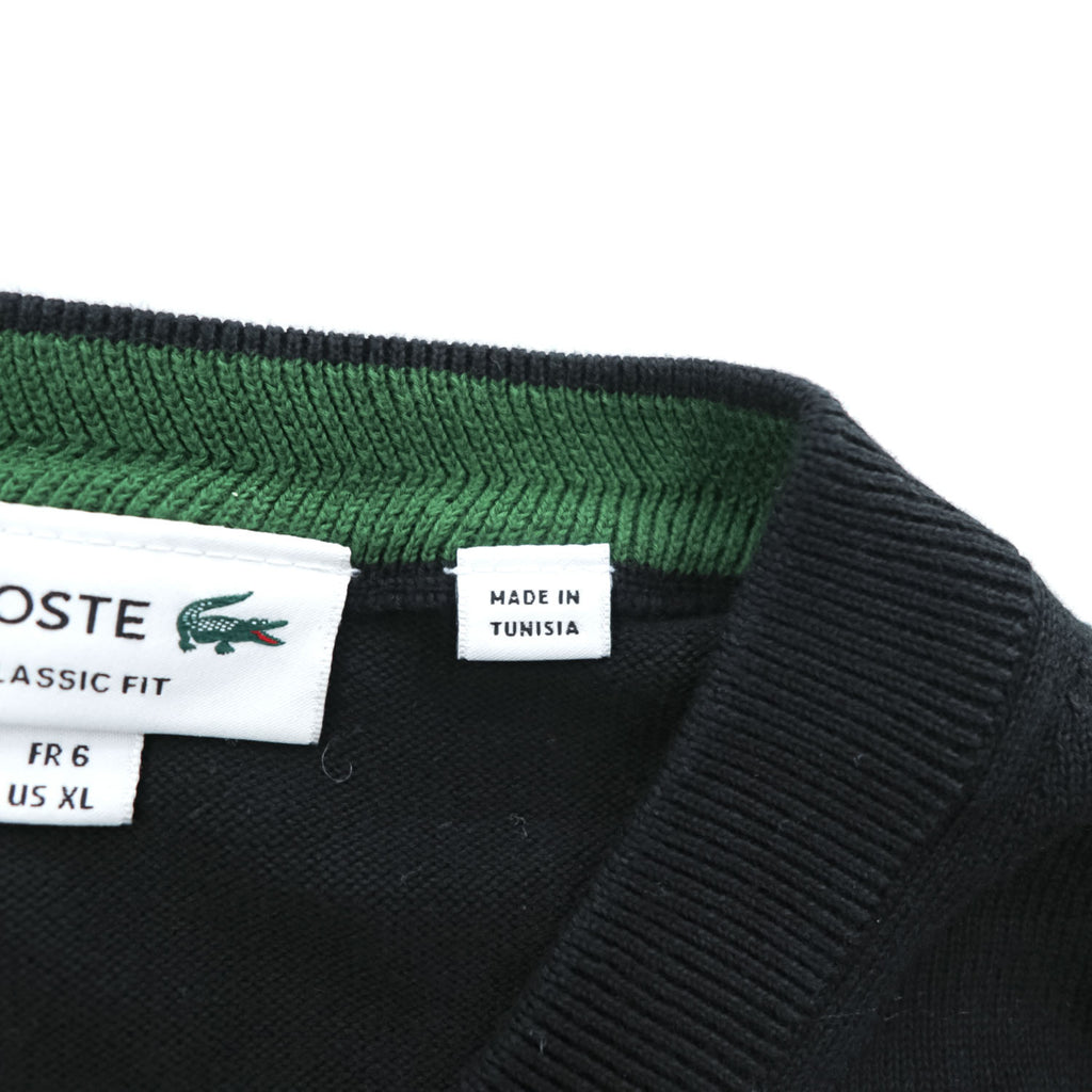 LACOSTE Vネック コットンニット セーター XL ブラック ワンポイント ワニロゴ AH1951