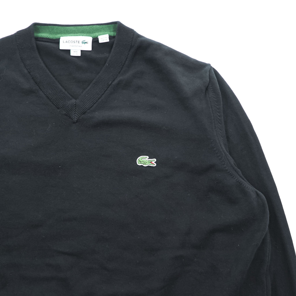 LACOSTE Vネック コットンニット セーター XL ブラック ワンポイント ワニロゴ AH1951