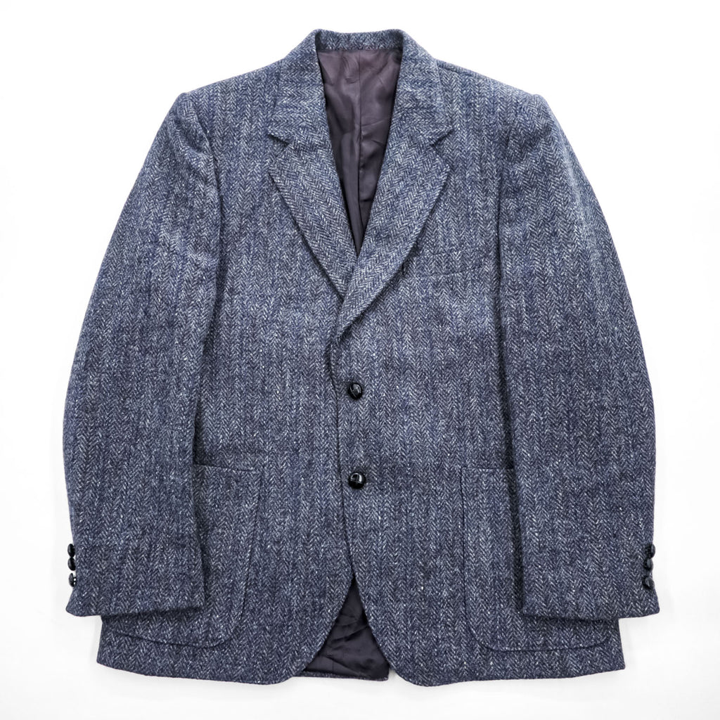 Harris Tweed ツイード 2B テーラードジャケット ヘリンボーン ブレザー L ネイビー グレー スコットランド製
