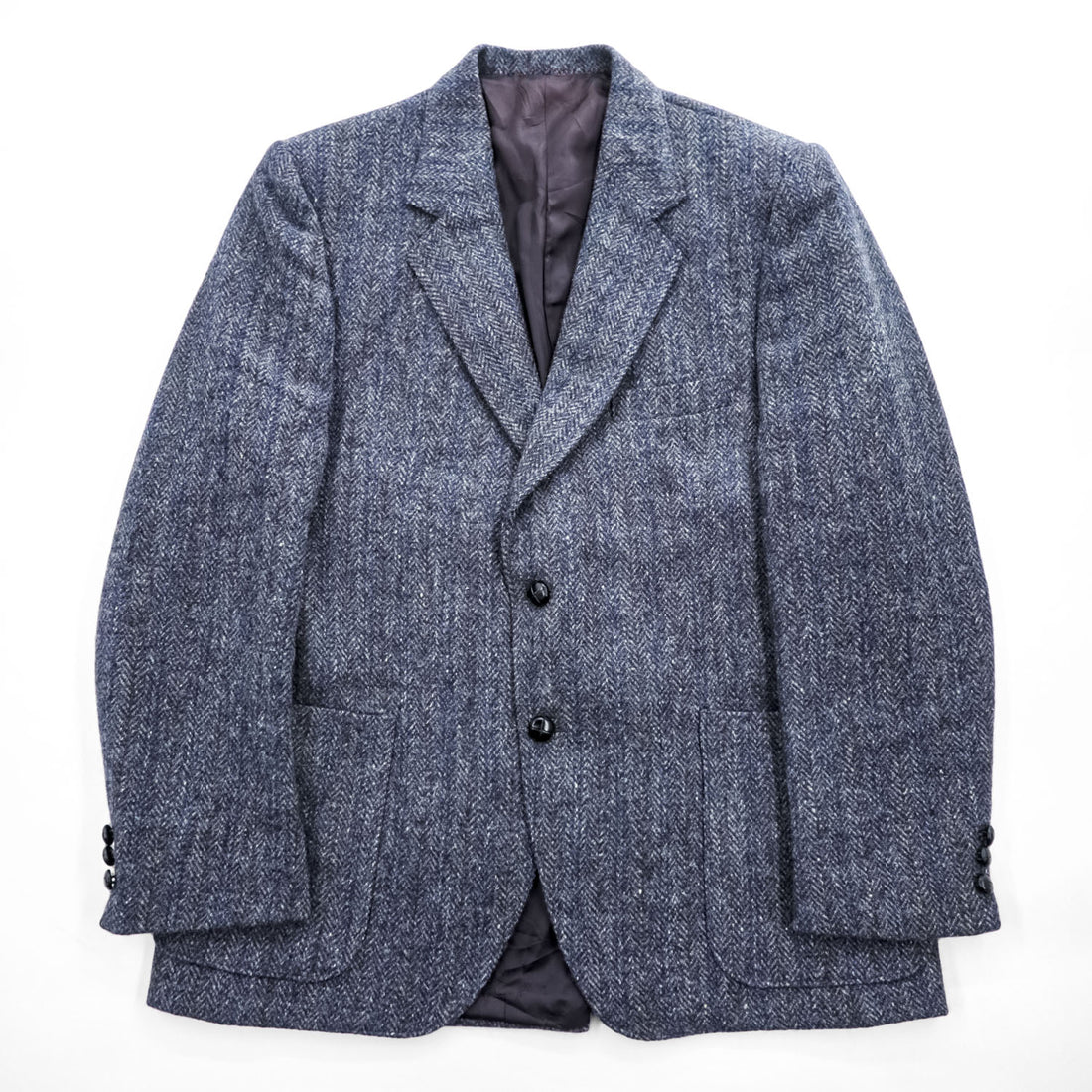 Harris Tweed ツイード 2B テーラードジャケット ヘリンボーン ブレザー L ネイビー グレー スコットランド製