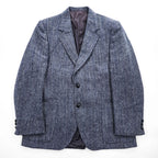Harris Tweed ツイード 2B テーラードジャケット ヘリンボーン ブレザー L ネイビー グレー スコットランド製