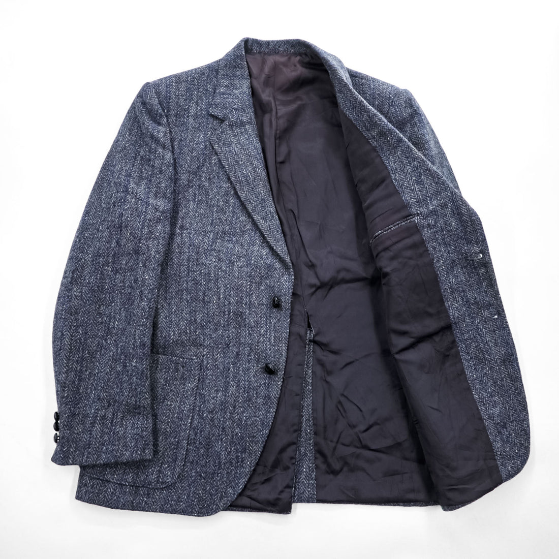 Harris Tweed ツイード 2B テーラードジャケット ヘリンボーン ブレザー L ネイビー グレー スコットランド製