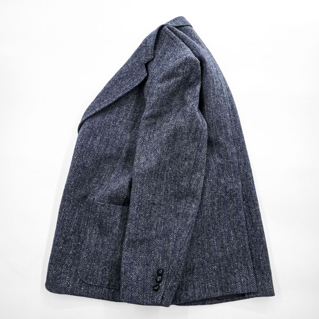 Harris Tweed ツイード 2B テーラードジャケット ヘリンボーン ブレザー L ネイビー グレー スコットランド製