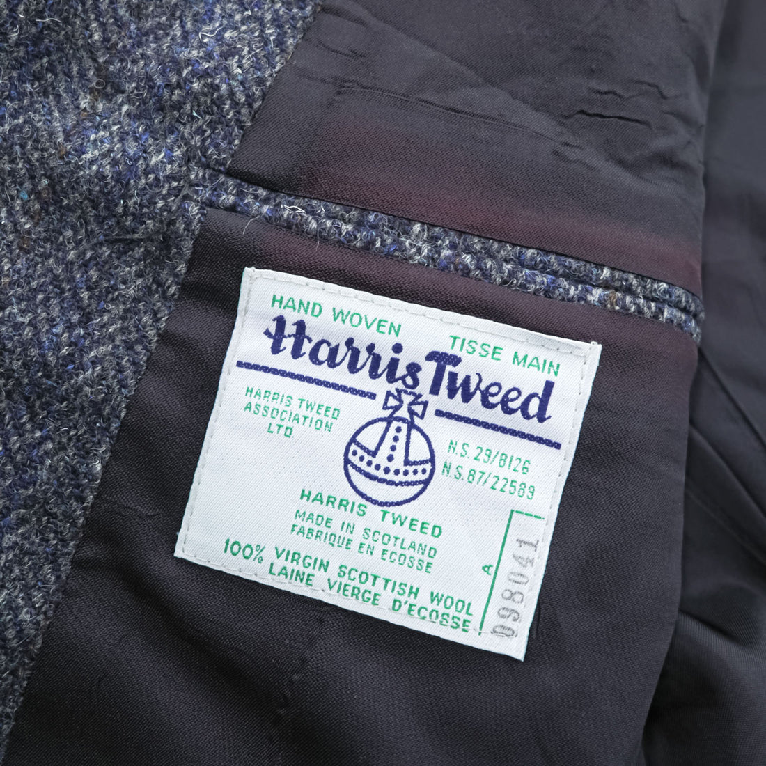Harris Tweed ツイード 2B テーラードジャケット ヘリンボーン ブレザー L ネイビー グレー スコットランド製